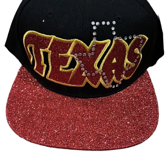 TAXAS Snapback Hat Red Sparkly Brim - Picture 1 of 8